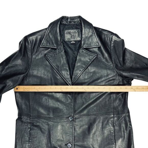 Kathy Ireland Genuine Leather Jacket Womens L Black Single Breasted Classic Coat - Picture 10 of 16